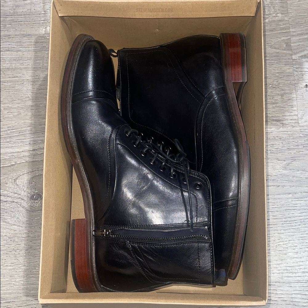 Steve Madden Black Leather Men's Boots